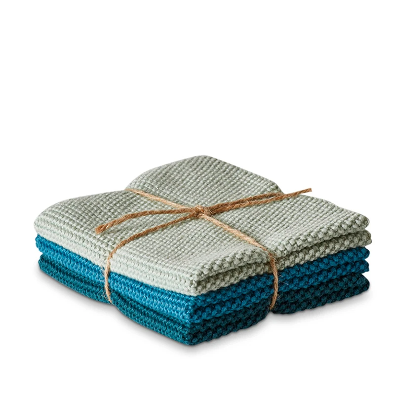 Karklude Strik 3 Stk. 25x25 Cm Aqua 3 Karklude Strik 3 Stk. 25x25 Cm Aqua