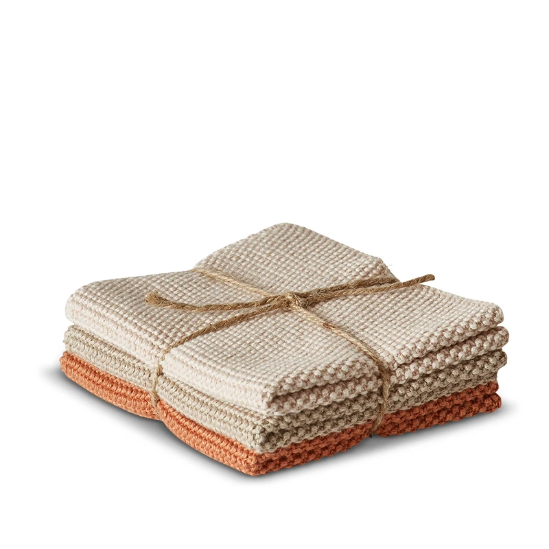 Karklude Strik Beige/coral 3 Stk. 25x25 Cm 3 Karklude Strik Beige/coral 3 Stk. 25x25 Cm